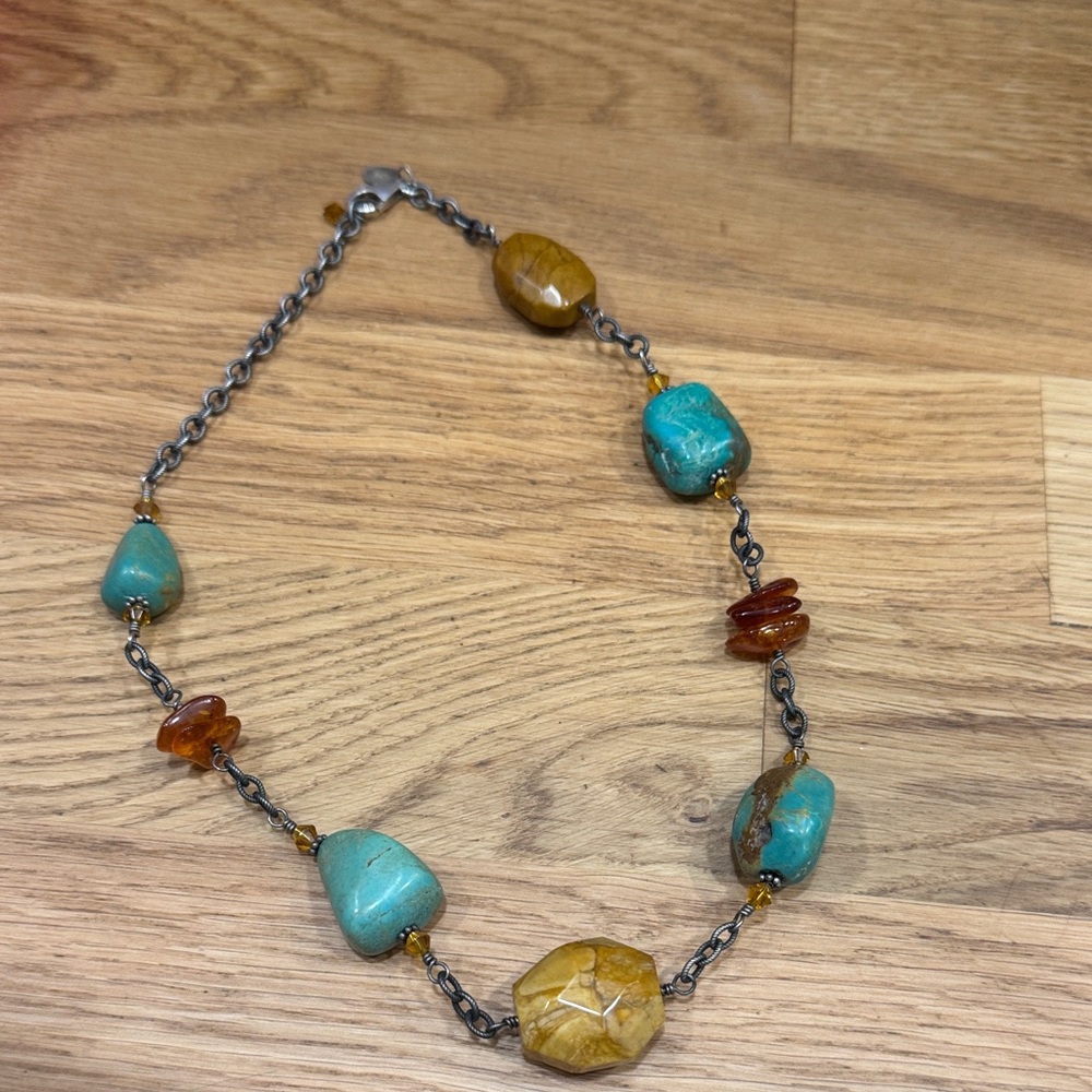 Turquoise and Amber Beaded Necklace